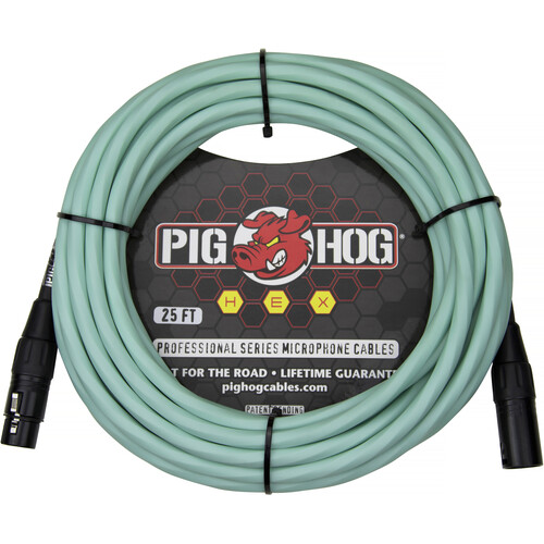 Pig Hog Hex Series XLR Microphone Cable (Seafoam Green Straight to Straight 25')