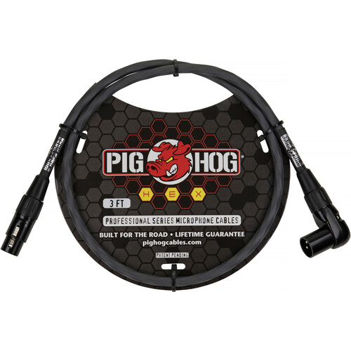 Pig Hog Hex Series XLR Microphone Cable (Gray Straight to Right Angle 3')