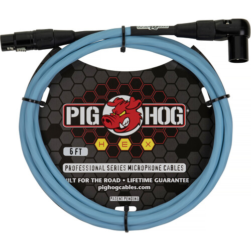 Pig Hog Hex Series XLR Microphone Cable (Daphne Blue Straight to Right Angle 6')
