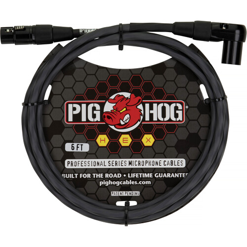 Pig Hog Hex Series XLR Microphone Cable (Gray Straight to Right Angle 6')