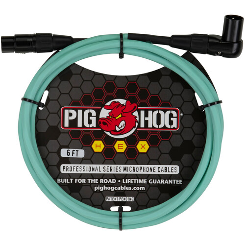 Pig Hog Hex Series XLR Microphone Cable (Seafoam Green Straight to Right Angle 6')