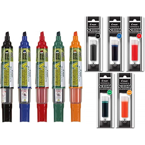 Pilot V-Board Master Begreen Refillable Dry Erase Markers with Refills (Assorted Colors 5-Pack)