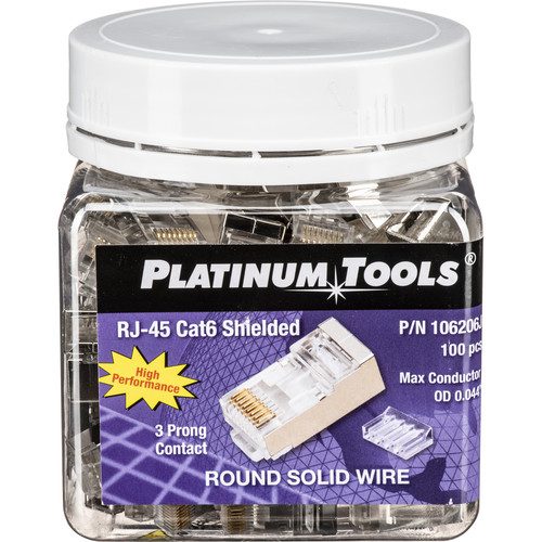 Platinum Tools RJ45 Standard Shielded 2-Piece CAT6 Connector with Liner (Jar of 100)