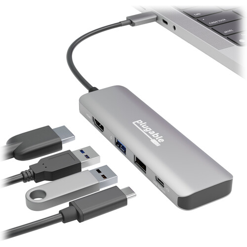 Plugable 4-in-1 100W USB-C Hub (Silver)