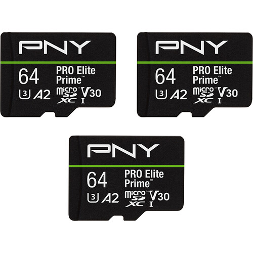 PNY 64GB PRO Elite Prime microSDXC Memory Card with SD Adapter (3-Pack)