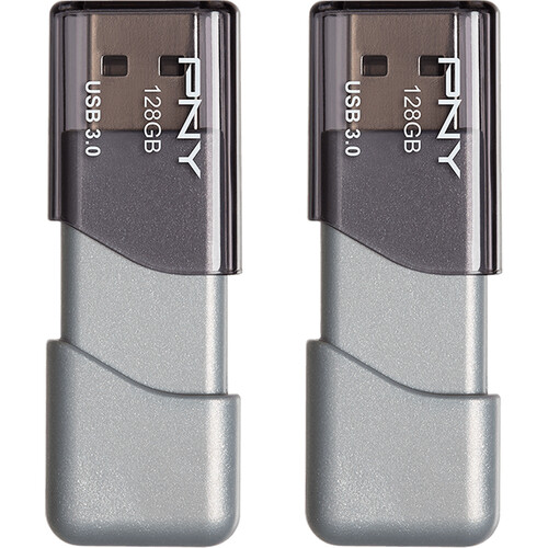 PNY 128GB Turbo Attach 3 USB 3.0 Flash Drive (2-Pack&nbspGray)