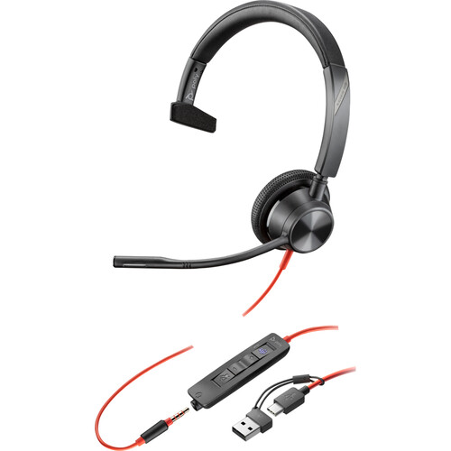 Poly Blackwire 3315 Mono USB-C Headset with USB-C to USB-A Adapter (Microsoft Teams Certified)