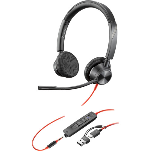 Poly Blackwire 3325 Stereo USB-C Headset with USB-C to USB-A Adapter
