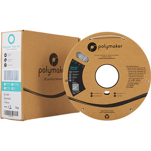 Polymaker 1.75mm PolyLite PLA Pro Filament (1kg Silver)