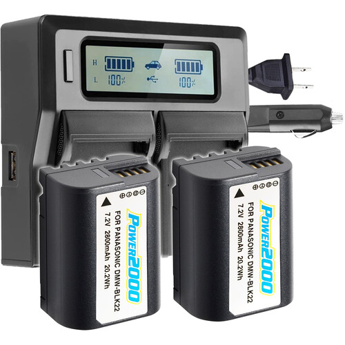 Power2000 DMW-BLK22 Two Battery Kit & Dual-Bay LCD Charger