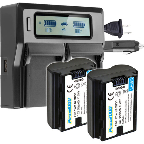 Power2000 NP-W2352BC Battery (2-Pack) & Dual Bay LCD Charger