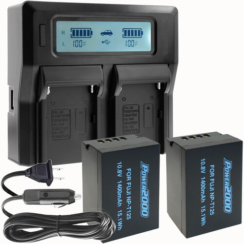 Power2000 2X ACD-4472BC Batteries with Dual Bay LCD Charger for FUJILM NP-T125 Type Batteries