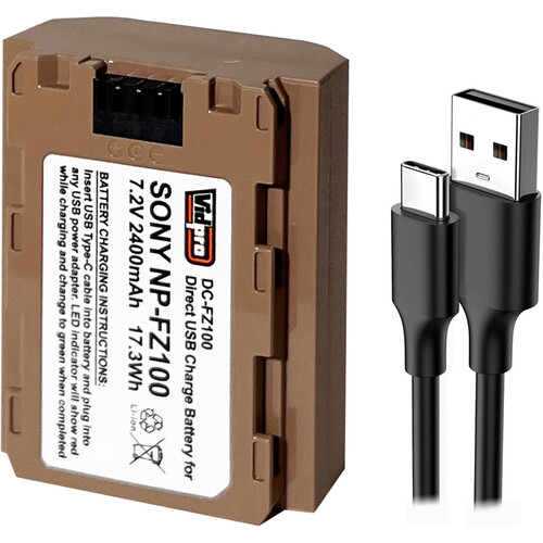 Vidpro Sony NP-FZ100 Type Lithium-Ion Battery with USB-C Charging Port (2400mAh)