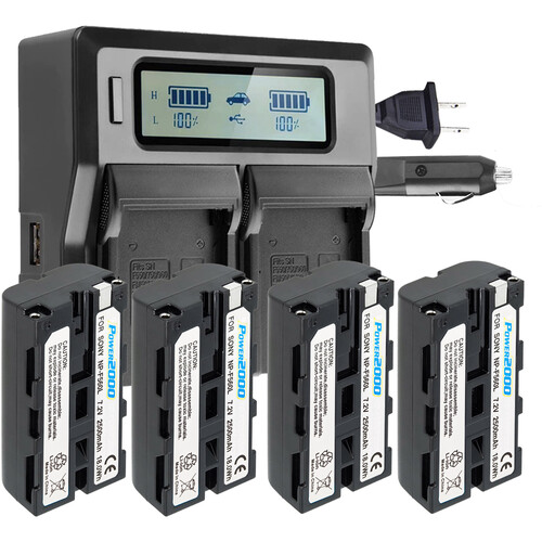 Power2000 4 x Sony NP-F570BC-Type Batteries & Dual-Bay LCD Charger Kit