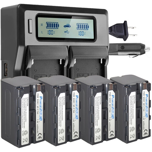 Power2000 4 x Sony NP-F7604BC-Type Batteries & Dual-Bay LCD Charger Kit