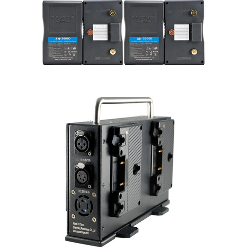 POWERANGE Gold Mount Slim Portable Simultaneous Quad-Charger and 12/28VDC Power Station With 4-98Wh Gold Mount Batteries