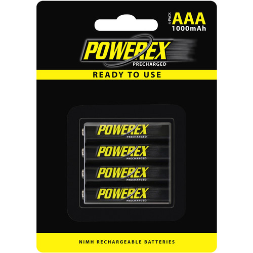 Powerex Precharged Rechargeable AAA NiMH Batteries (1.2V 1000mAh) - 4-Pack