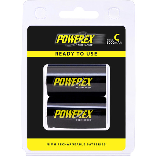 Powerex Precharged Rechargeable C Cell NiMH Batteries (1.2V 5000mAh) - 2-Pack