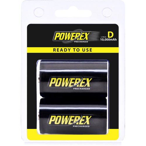 Powerex Precharged Rechargeable D Cell NiMH Batteries (1.2V 10000mAh) - 2-Pack