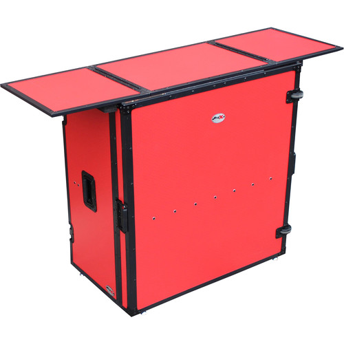 ProX Transformer Series Fold Away DJ Performance Desk Facade Red on Black W/ Wheels