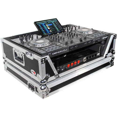 ProX XS-PRIME4 W2U Flight Case with 2 RU Rackspace and Wheels for Denon DJ Prime 4+ (Silver on Black)
