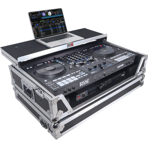 ProX ATA Flight-Style Road Case for RANE Four DJ Controller with Laptop Shelf with&nbspWheels (1 RU Aluminum)