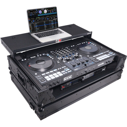 ProX ATA Flight-Style Road Case for RANE Four DJ Controller with Laptop Shelf with&nbspLED and Wheels (1 RU Black)