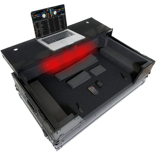 ProX LED Flight Case with Laptop Shelf 1 RU Rackspace and Wheels for AlphaTheta XDJ-AZ DJ Controller (All Black)