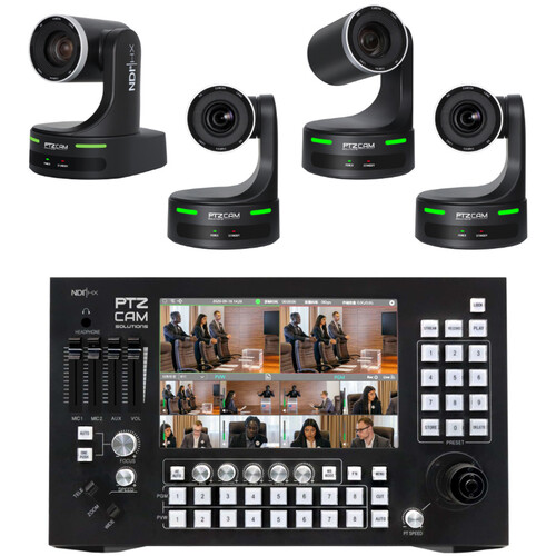 PTZCam IP Pro 20 AI Auto-Tracking PTZ 4-Camera Kit with Switch N8 8-Channel Controller