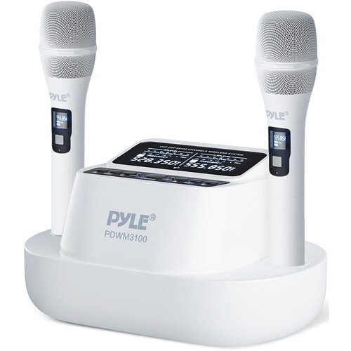Pyle Pro PDWM3100 Digital UHF Wireless System with Two Handheld Microphones (White 510 to 560 MHz)