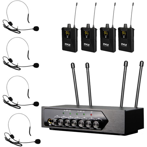 Pyle Pro PDWM4122 UHF Wireless System with 4 Bodypacks 4 Headset Mics & Receiver with Bluetooth