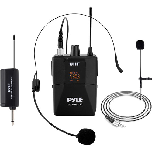 Pyle Pro PDWMU112 Wireless UHF Microphone System with Lavalier Mic Headset Mic & Plug-In Receiver