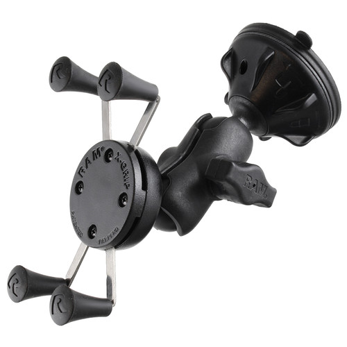 RAM Mounts Composite Twist Lock Suction Cup Mount with Short Double Socket Arm & Universal X-Grip Cell/iPhone Holder