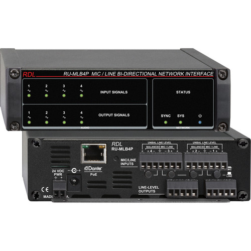 RDL RU-MLB4P Mic-/Line-Level Bi-Directional Network Interface (Four Dante I/O PoE)