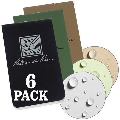 Rite in the Rain On-the-Go Notebooks (Black Green & Tan 6-Pack)