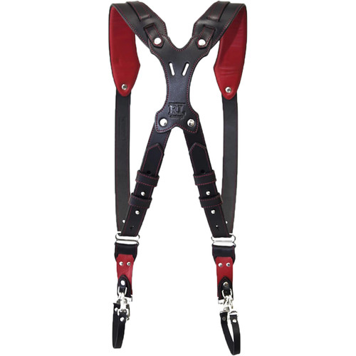 RL Handcrafts Clydesdale Pro-DLX Dual Leather Camera Harness (Medium Black/Red)