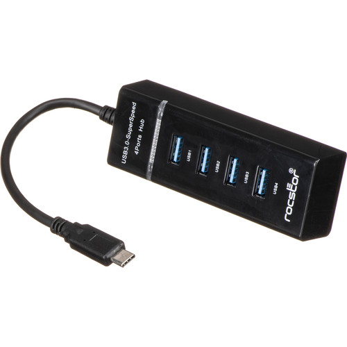 Rocstor 4-Port USB 3.0 Type-A Female Hub with USB Type-C Male Connector