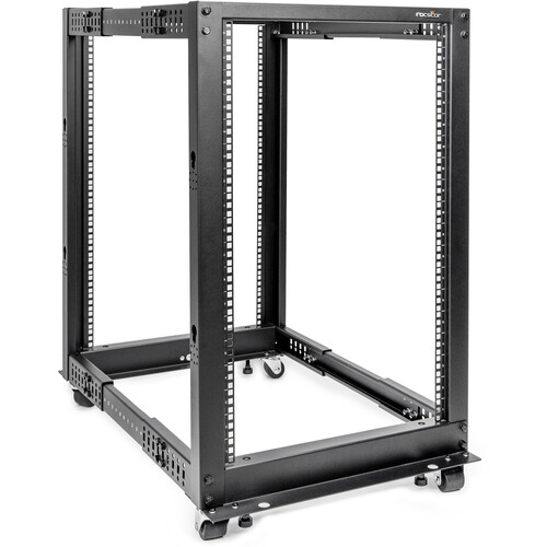 Rocstor SolidRack Open Frame 4-Post Adjustable Depth Rack (Black 18 RU)