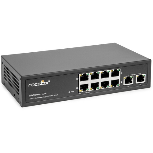 Rocstor SolidConnect SC10 10-Port Gigabit PoE+ Compliant Unmanaged Network Switch