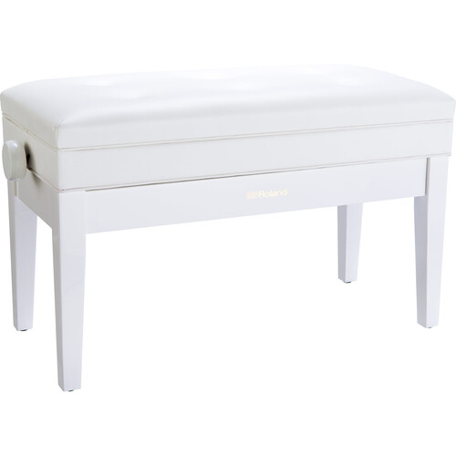 Roland RPB-D400 Duet Piano Bench with Adjustable Height Cushioned Seat and Storage (Polished White)