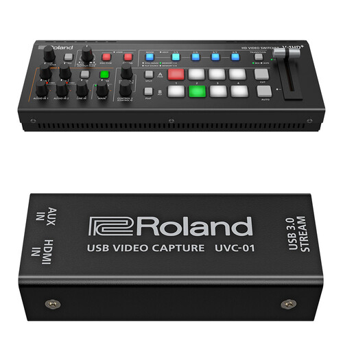 Roland V-1HD+ Compact 4 x HDMI Video Switcher & UVC-01 USB Capture Device Kit