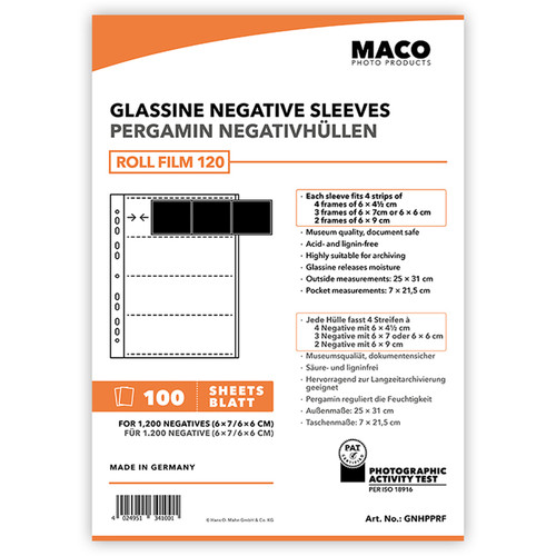 Rollei MACO Glassine Negative Sleeves for 120 Format Film (4-Strips 100-Pack)