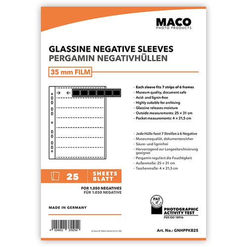 Rollei MACO Glassine Negative Sleeves for 35mm Film (7-Strips 25-Pack)