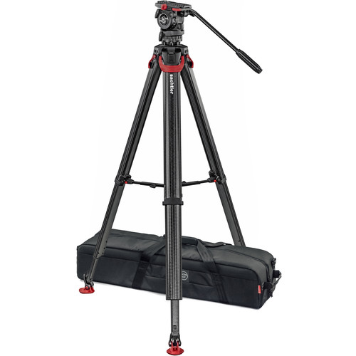 Sachtler System FSB 4 Fluid Head with Sideload Plate Flowtech 75 Carbon Fiber Tripod with Mid-Level Spreader and Rubber Feet