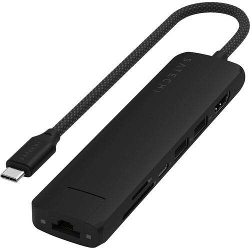 Satechi Slim USB-C 7-in-1 Multi-Port Adapter with Ethernet (Black)