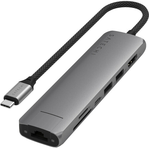 Satechi Slim USB-C 7-in-1 Multi-Port Adapter with Ethernet (Silver)