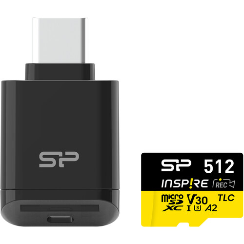 Silicon Power 512GB Inspire UHS-I microSDXC Memory Card with USB-C Card Reader