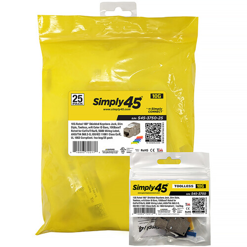 Simply45 10GBaseT STP 180 Shielded Keystone RJ45 Jack (25-Pack)