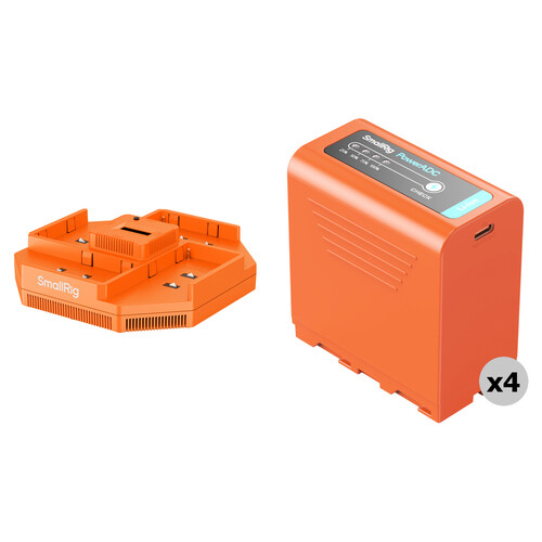 SmallRig NP-F970 4-Battery Kit with Quad Charger (10500mAh Orange)