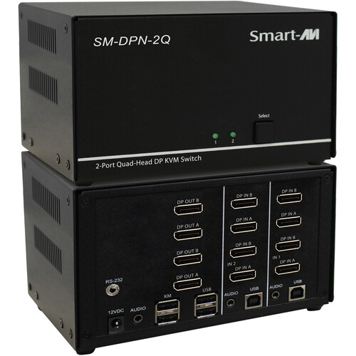Smart-AVI 2-Port Quad-Head DisplayPort KVM Switch with USB 2.0 and Audio
